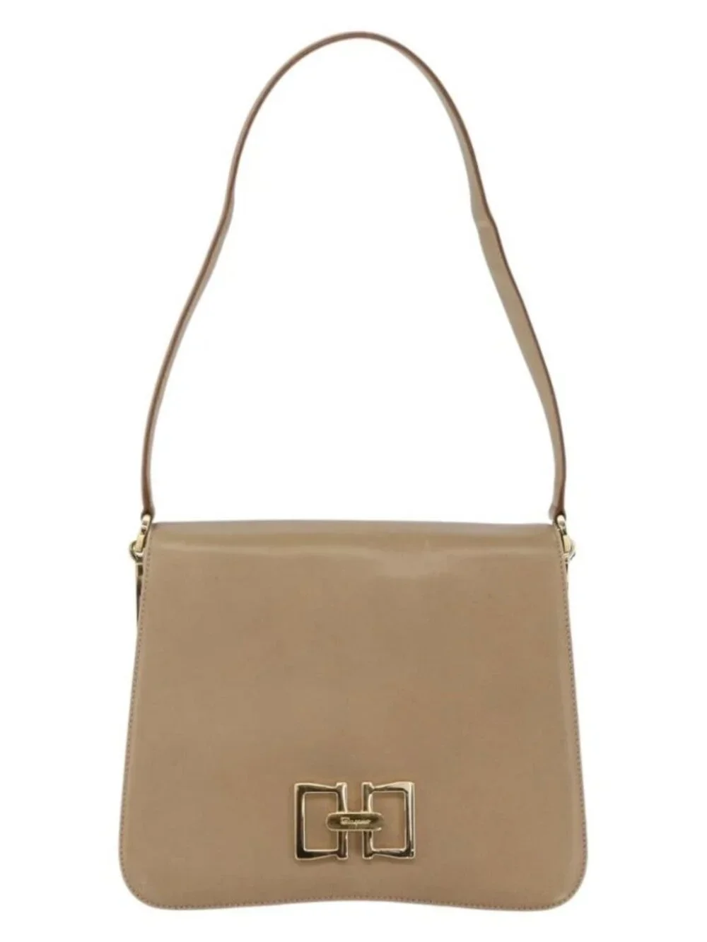 Salvatore Ferragamo Shoulder Bag Leather Beige Gold Auth 157525V